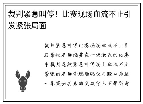 裁判紧急叫停！比赛现场血流不止引发紧张局面